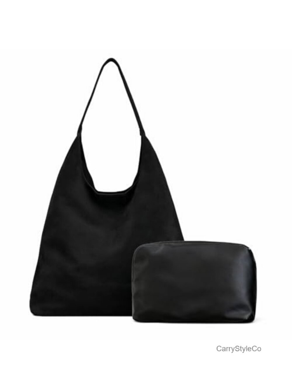Faux Suede Shoulder Tote Purse Hobo Crescent Bag Soft Casual Handbag 2PCS
